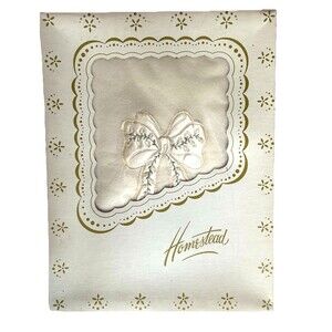 Vintage Baby Blanket White Satin Trim Embroidered Satin Bow Homestead Acrilan